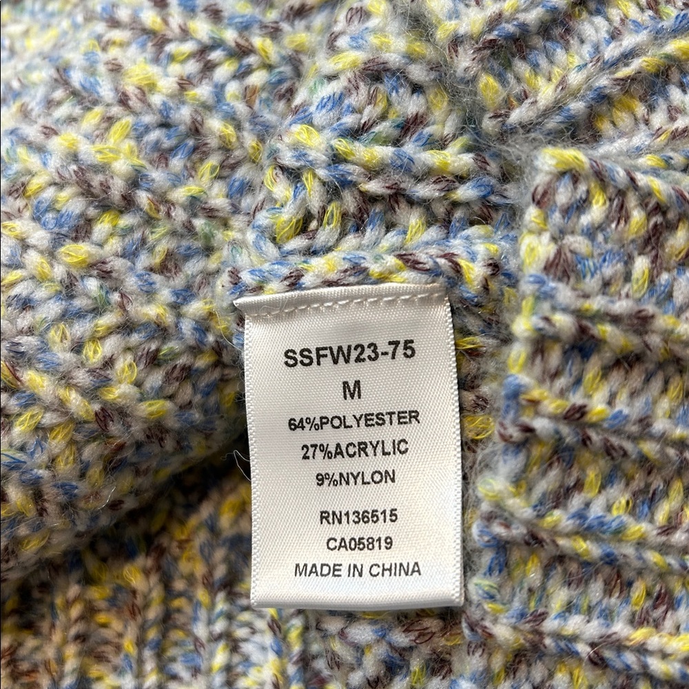 Stitches and Stripes Chunky Crewneck Sweater Size Medium blue yellow cream brown - Picture 6 of 7
